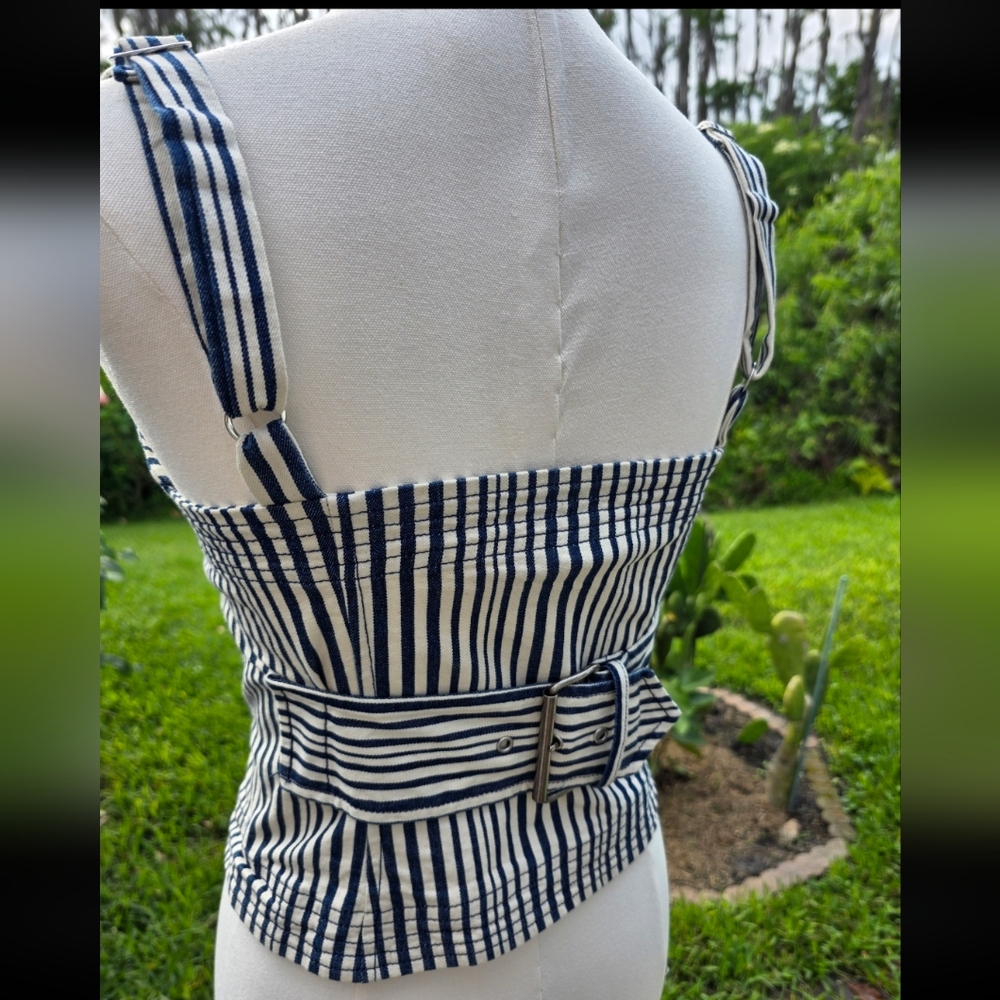 Isabel de Pedro Spain Striped Stretch Denim Corset & Bolero Set US 4 - Picture 7 of 16